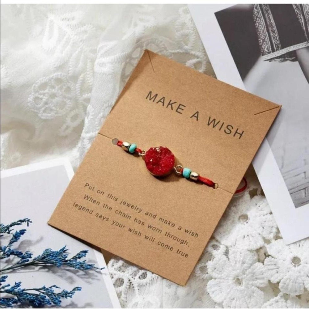 Red Make A Wish Crystal Druzy Stone Boho Beaded Adjustable Bracelet For Luck-New